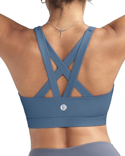RUNNING GIRL Sports Bra for Women, Criss-Cross Back Padded Strappy Sports Bras Medium Support Yoga Bra with Removable Cups