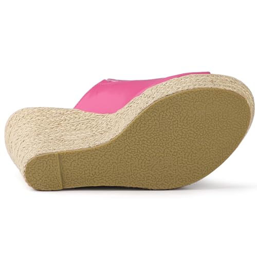Mules espadrilles compensées à talon corde tressée rose vif pointure 38
