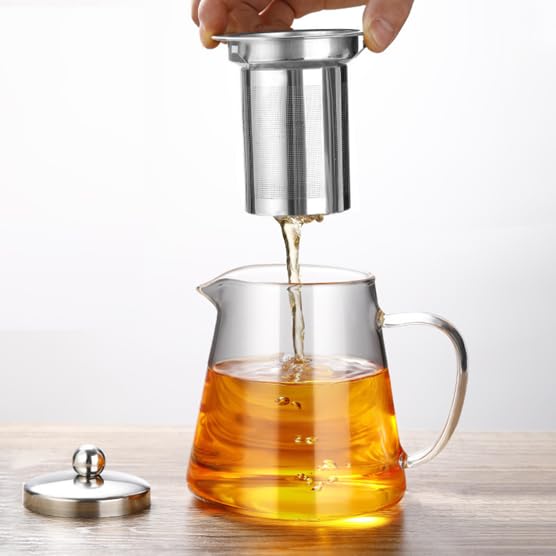 Image of ANKUL Glass Kettle Teapot with Removable Infuser & Lid & Handle, 550ml Glass Tea Kettle Stovetop Safe, Great for Loose Leaf Tea, Blooming Tea, Tea Bags & Fruit Infused Water (Ankul - 03)