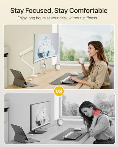 Image of monTEK Mechanical Spring Single Monitor Arm with USB for 40in Screen White | Built-in One-Way Bearing, Holds 26.4 lbs, VESA 75 /100mm, C-Clamp /Grommet Base & Cable Management, Office, Home, Game