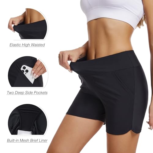 Women's High Waisted Swim Board Shorts with Pockets UPF50+ Quick Dry Bathing Suit Bottoms for Women4