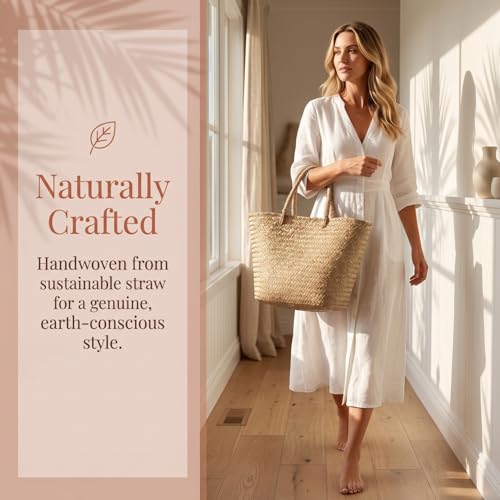 Bolsa tejida de mimbre artesanal Cabilock con asas plegables multiusos 6