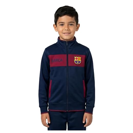 Icon Sports FC Barcelona Jacket – Official Boy’s Casual Full Zip Up Track Jackets Barca FCB World Soccer Football Club Active Youth Training Top FCB52TJ-N2 YS