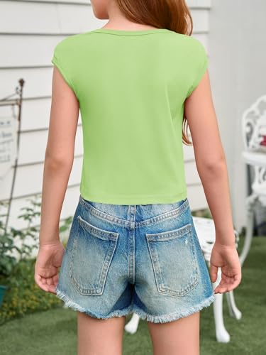 Image of Haloumoning Girls Crop Tops Summer Short Sleeve T Shirts Kids Square Neck Slim Fit Basic Tee