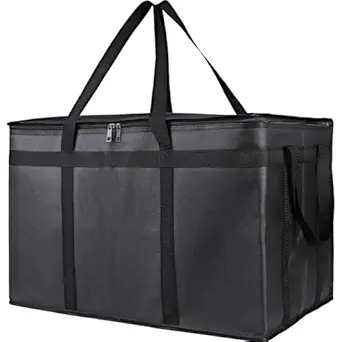 Bodaon Insulated Food Delivery Bag, XXXL Pizza Delivery Bags for Hot and Cold Food, Commercial, Large Capacity Reusable Warming Bag, Catering Cooler Bag for Rideshare, Warmers for Parties (Black, 1Pk)