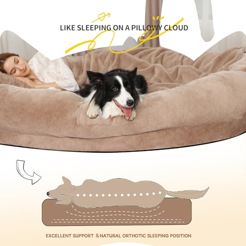 Image of Fvkind Human Sized Dog Bed, Dog Bed for Humans, 71 inchx51 inchx12 inch, Khaki