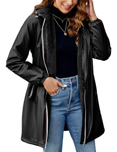 Geschallino Manteau Long et Léger pour Femme Vêtements Hiver Chauds à Capuche Doublés Sherpa Veste A3100 Noir S