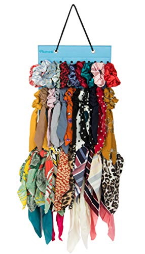 Hair Scarf Scrunchies Organizer, Hanging Hair Ribbon Bow Scrunchies Holder, Hair Ties Bowknot Ponytail Storage Display Stand for Women Girls (blue)