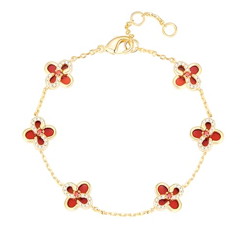 Tessalyn Four Leaf Clover Bracelets for Women, 18K Gold Plated Ruby Clover Lucky Bracelet, Adjustable Clover Chain Jewelry Gifts