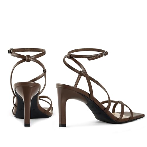 Image of wetkiss Strappy High Heels for Women, Square Toe Women Heeled Sandals | Open Toe Stiletto Summer Heels Comfortable with Adjustable Ankle Strap, Women Dress Shoes for Wedding Party Prom Daily