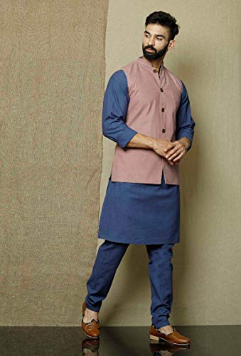 Elina fashion Men's Indian Cotton Kurta Pajama And Nehru Jacket (Waistcoat) Ethnic Wedding Diwali Puja Set4