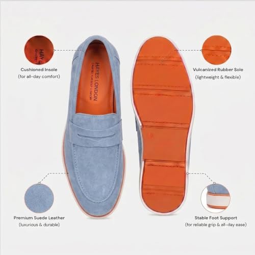 Image of HAYES LONDON Italian Suede Leather Loafers for Men | Casual Slip-On Shoes | Breathable & Lightweight Summer Wear | Comfortable Walking Shoes