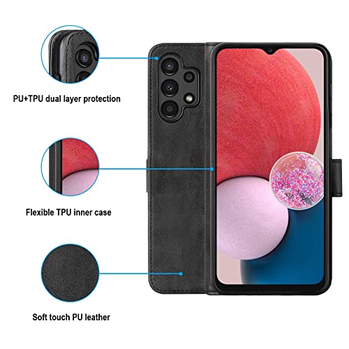 Cresee Compatible With Samsung Galaxy A13 Lte / A13 4G Case, Pu Leather Wallet Flip Cover [3 Card Slots 1 Money Pocket] [Magnetic Closure] [Stand Kickstand] Folio Phone Case For Galaxy A13 - Black #TOP5