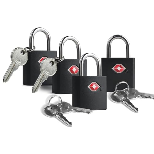 UP Security TSA Locks for Luggage with Keys, Travel Luggage Locks TSA Approved 4 Pack, Small Padlock with Key, Keyed Alike Mini Padlock for Suitcase, Backpack, Bag, Zipper, Case, Box, Small Locker