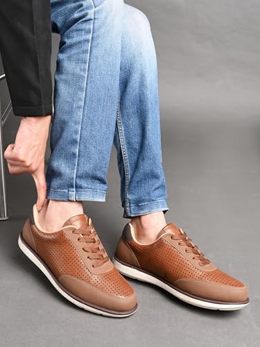 Image of San Frissco Men's Perforated Sneaker Casual Lace-Up Shoes | Soft Cushioned Footbed with TPR Sole | Comfortable and Trendy Casual Shoes for Office and College