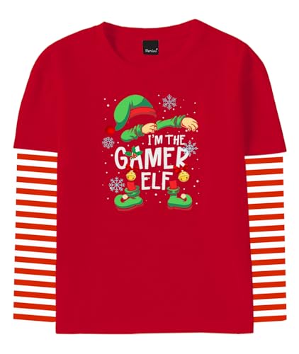 Image of Remimi Unisex Kids Christmas Long Sleeve Shirt Xmas Print Stripe Shirts 2-12 Years