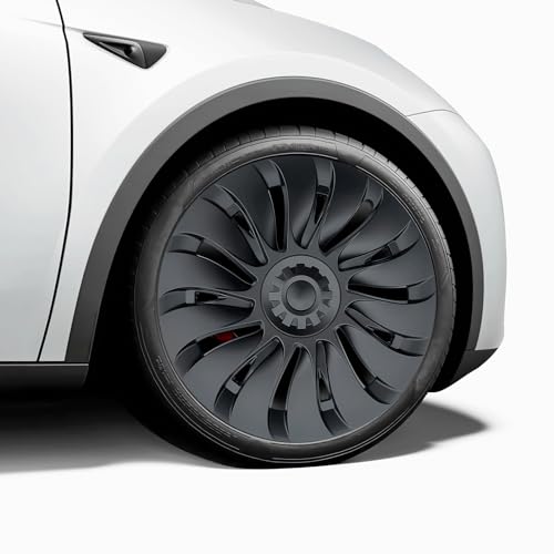 Wheel Covers 19 Inch Compatible with Tesla Model Y Accessories 2024 2023 2022 2021 Matte Black ABS Hubcaps Rim Protector ReplacementNot Fit for Model Y Juniper (Matte Black Cyclone Turbine)