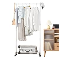 Clothes Rack - 22.44x3.94x2.76 Inch Rolling Garment Holder, Multi Functional Movable Clothing Rail, Clothes Organizer Rack | Double Hanging For Bedroom, Laundry, Garage, Nursery