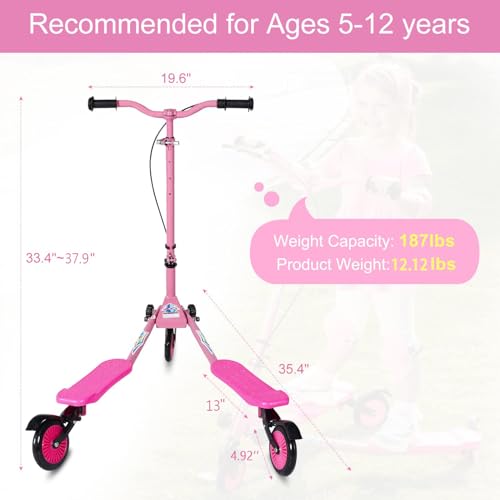 AODI Kids Swing Scooter, 3 Wheels Drifting Scooter/Wiggle Scooters with Adjustable Height & Foldable for Boys/Girl/Ages 5-12 Years - Thumbnail 4
