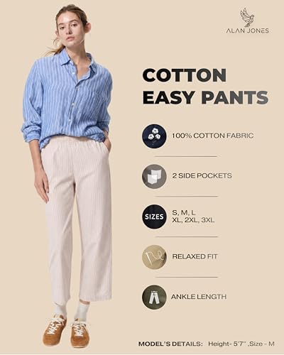 Image of Alan Jones Clothing Womens Mid Rise Cotton Relaxed Ankle Pants | 100% Cotton