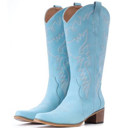 Image of IXU Cowboy Boots Women Pointy Toe Women's Mid Calf Western Cowgirl Boots