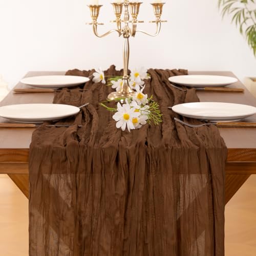 Image of Socomi 10pcs Brown Coffee Cheesecloth Table Runner Boho Rustic Gauze 120 inch 10FT Cheese Cloth Runner for Wedding Party Baby Shower Birthday Home Decor Holiday Decorations