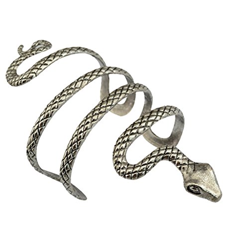 Bracelet manchette vintage incurvé en argent avec serpent sculpté style punk pour homme et femme Cover