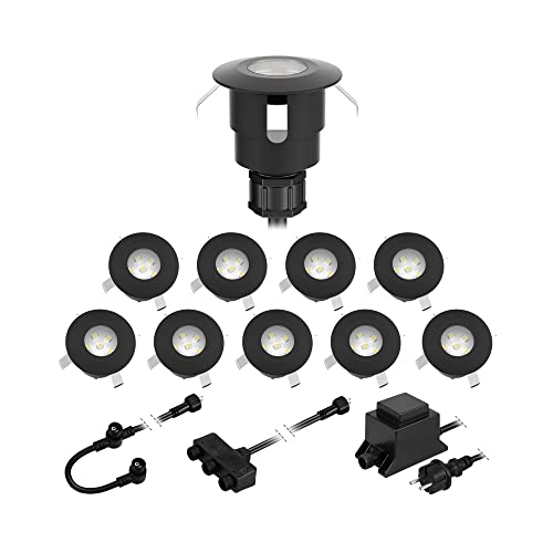 ledscom.de LED Bodeneinbauleuchte ATRIA für außen, IP65, schwarz, rund, 40mm Ø, warmweiß 10er Set