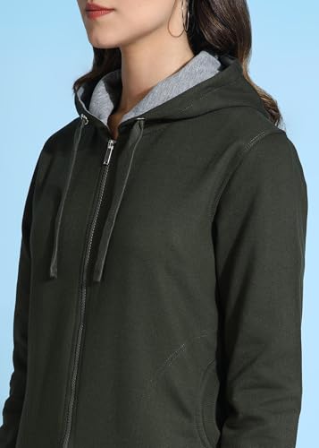 Image of Alan Jones Clothing Women's Solid Zipper Hooded Sweatshirt | Front Zip, Ribbed Hem, Lined Hood, Casual Winter Wear