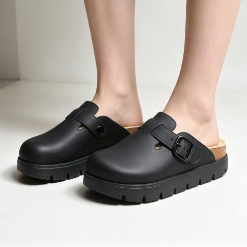 Image of Women's Suede Platform Clogs Chunky Mules Slip On