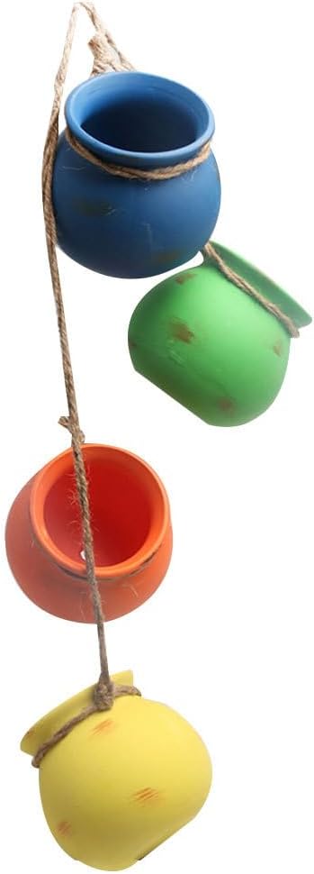 Cabilock Terracotta Hanging Planter with Rope Holder 4-Piece Hanging Succulent Pots Ceramic Dangling Mini Flower Pots for Succulents Air Plants Indoor Outdoor Yard Garden Decor, Bright Colors