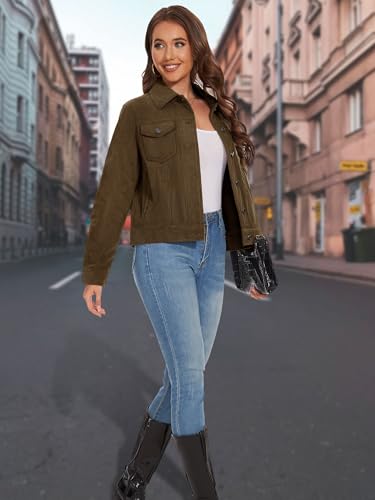 MAGCOMSEN Women's Corduroy Jacket Fashion Cropped Jackets Button Down Shacket Long Sleeve Outerwear with Flap Pockets3