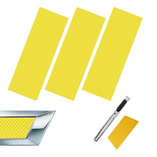 Image of Compatible with 11.8 inch x 4 inch 3PCS Chevy Bowtie Emblem Logo Stickers Cut DIY Decals, 3 Pcs Universal Logo Overlay Carbon Fiber Brilliant Yellow