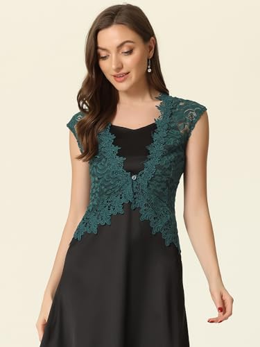 Image of Allegra K Lace Shrug Bolero for Women's Wedding Guest Cap Sleeve Sheer Floral Cardigan