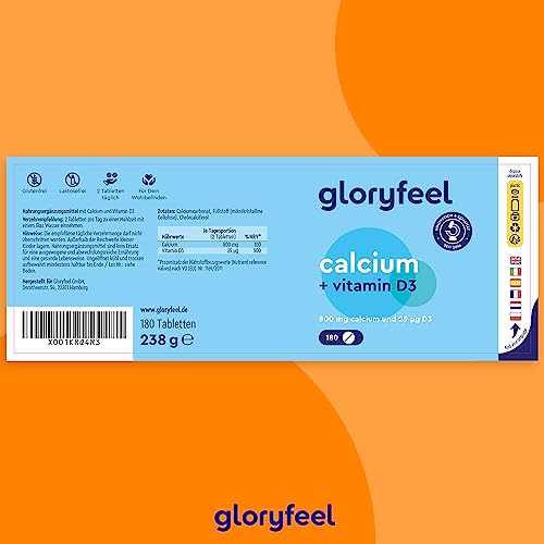 Calcium Tabletten 800 mg + Vitamin D3 1000 I.E. - Kalzium aus Calciumcarbonat Hochdosiert - D3 zur Unterstützung der Calcium-Aufnahme* - 180 Tabletten für 3 Monate - Laborgeprüft, ohne Zusätze