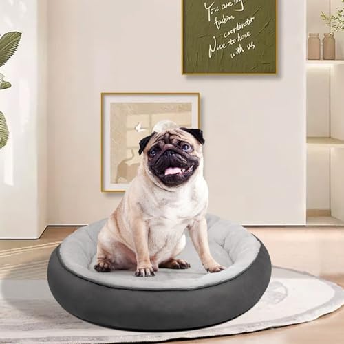 EvcgoX Hundebett Katzenbett flauschig, Donut Hundekissen Katzenkorb Ø 60 cm, waschbare Hundekorb Hundebetten für kleine Hunde, Doppelseitiges Hundekissen für alle Jahreszeiten, Grau