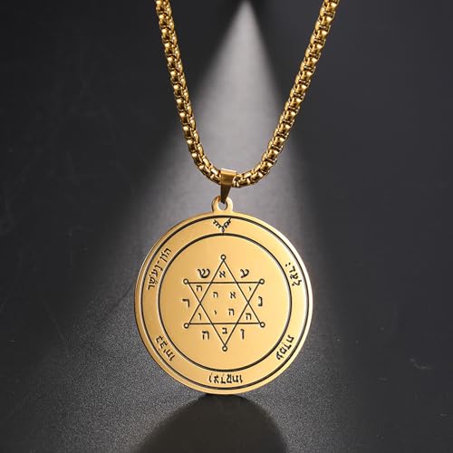 VASSAGO Key of Solomon Seals Necklace Engraved with 72 Names of God Pendant Spiritual Protection Amulets for Men Women3