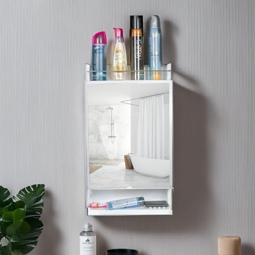PARASNATH Rich Look Bathroom Mirror Cabinet White Colour and Ample Storage Capacity for Personal Care Items | Durable Plastic Build - 6 Year Manufacturer Warranty -Made in India