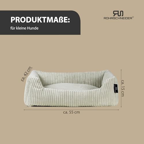Rohrschneider Hundebett waschbar für kleine und mittelgroße Hunde mit Hundekissen Cord (ca. 55x42 cm) inkl. Gassibeutel (Beige 55 cm, Cordstoff breit)