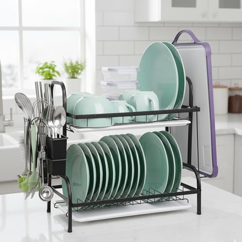 Cakwendon 2 Tier Dish Drying Racks with Drainboard,Large Capacity