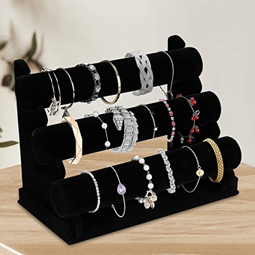 OSPNIEEK Velvet Bracelet Holder with 3 Tier Rack, Black Detachable Jewelry Display Stand T-Bar Necklace Storage Organizer for Bangles Watch Bracelets Scrunchies Organization Showcase by OSPNIEEK - Image 7