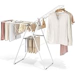 KINGBOARD Clothes Drying Rack Foldable, Metal Drying Rack Clothing with Height-Adjustable, Laundry Rack, Indoor Outdoor Use, No Assembly, 20.47"x 70"x 42.52", White
