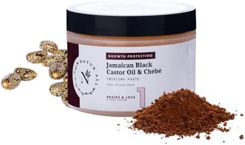 NaturAll Jamaican Black Castor Oil & Chebe Braiding Gel – Protective Hair Braiding Gel for Locs, Edge Control, Taming Frizz & Twisting– Strong Hold Braid Balm for Dreadlocks, Retwists No Flaking 8 Oz.
