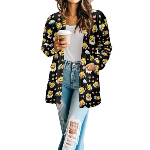 Image of Forchrinse Red Ladybug Cardigan for Women Causal Long Sleeve Open Front Cardigans Sweater Fashion 2024 Fall Coat with Pockets