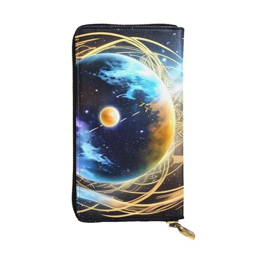 Celestial Star Prints Leather Long Clutch Wallet for Fashionable Girls and Women - Durable, Stylish, and Functional, Black, One Size