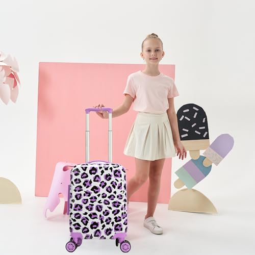 Image of Kids Luggage with Spinner Wheels Carry on Suitcases for Girls 2 Piece Luggage Sets 16 inch Toddler Suitcase for Kids Rolling Suitcase Airline Approved (Purple Leopard)