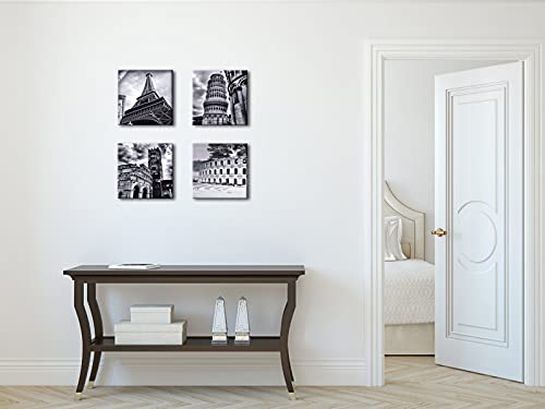 Wieco Art Architectures Modern 4 Panels Giclee Canvas Prints Europe Buildings Black And White Landscape Pictures Paintings On Canvas Wall Art Ready To Hang For Bedroom Home Office Decorations #TOP3