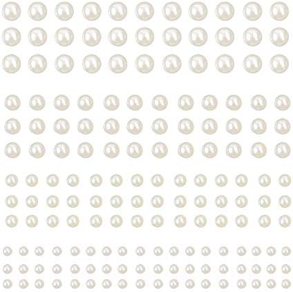 990 Pcs Self Adhesive Pearl Stickers, White Flat Back Pearls Sticker for Face Beauty Makeup Nail Art Cell Phone DIY Crafts Home Decor Scrapbooking Embellishments, 3mm/4mm/5mm/6mm