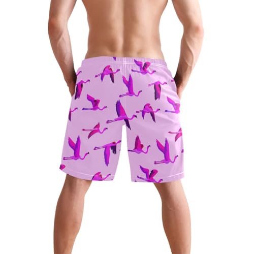 Cute Flamingo Pink Mens Swim Trunks Quick Dry Beach Shorts with Pocket S 23025333