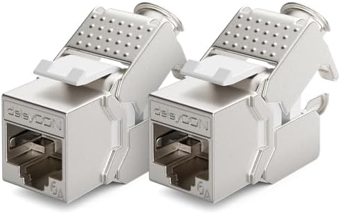 deleyCON 2x Moduł Keystone CAT 6a Jack - Gniazdo RJ45 z Pełnym Ekranowaniem STP Montaż Zatrzaskowy bez Użycia Narzędzi Kabel Surowy CAT 500Mhz 10GBit/s